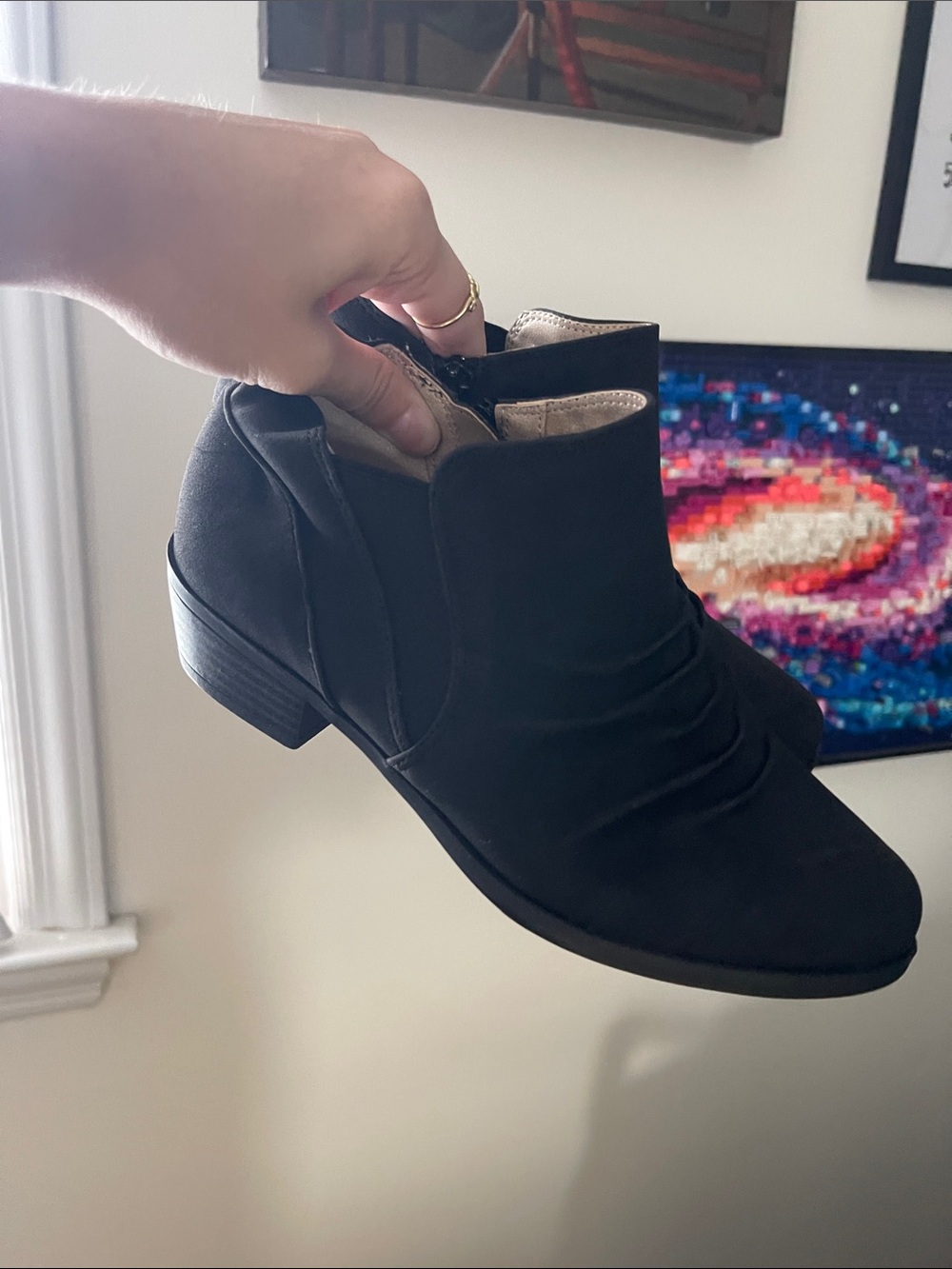 Life Stride Black Suede-Look Ankle Booties with Low Heel